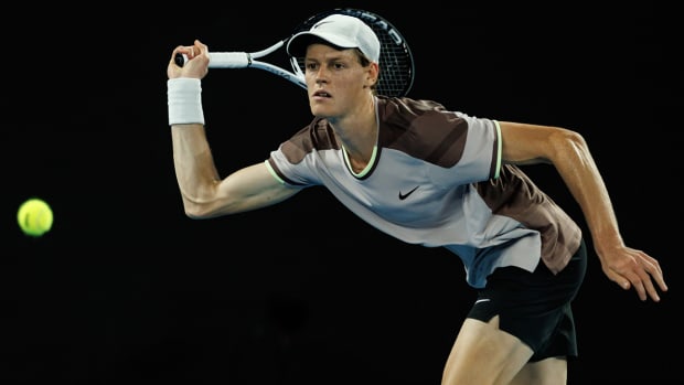 Jannik Sinner of Italy competes in the Australian Open quarterfinals on Jan. 24, 2024.